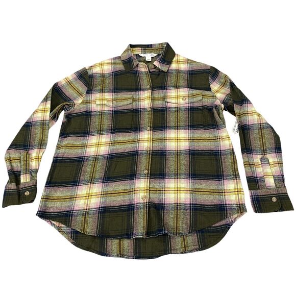 Old Navy Boyfriend Shirt Women Small Multi Plaid Flannel Long Sleeve Button Down - Picture 11 of 15
